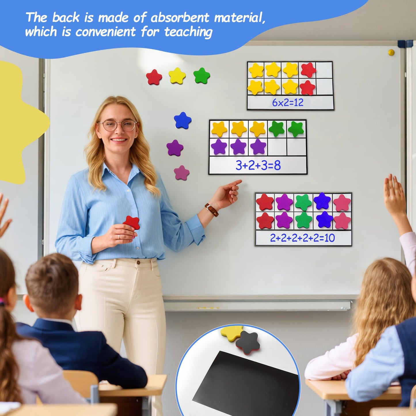 TOMMYHOME Magnetic Ten Frame Set of 74 PCS,Kindergarten Math Classroom Must Have counters,Educational Math Game Toys Suitable for Kids 5-7. (Star)