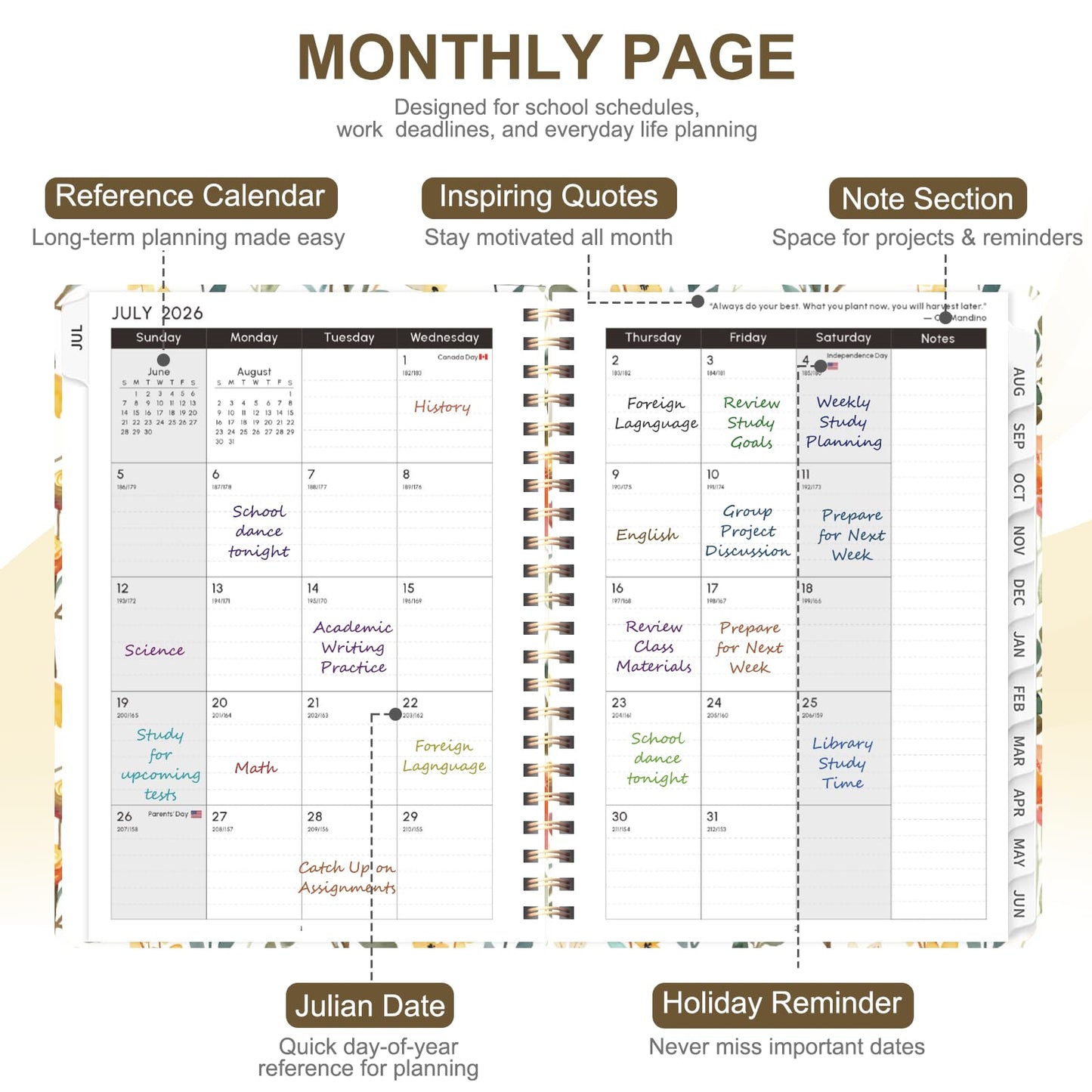 Planner 2026-2027, Weekly and Monthly Academic Planner, July 2026 - June 2027, Hardcover Calendar Agenda Book for School Year Planning, School Supplies for Teacher and Student, A5(6.3'' x 8.5'')