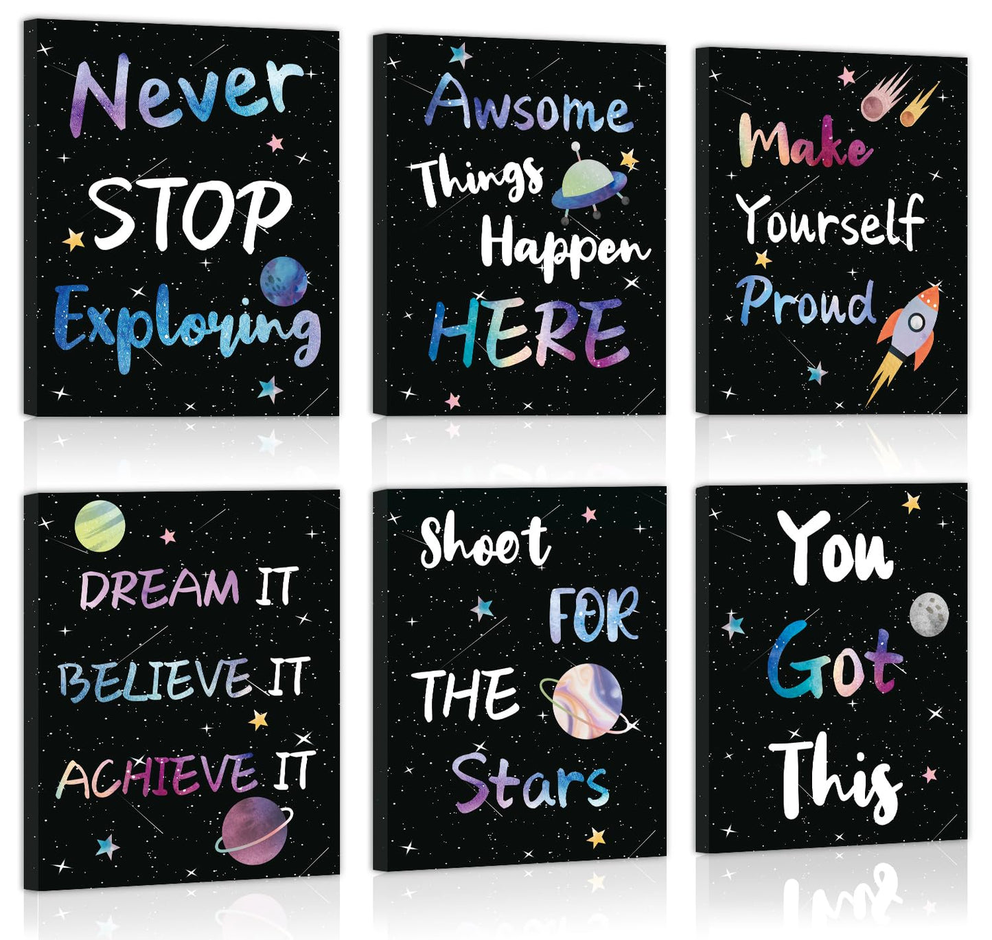 CHDITB Outer Space Framed Canvas Wall Art, Universe Theme Artwork, Inspirational Quote Wall Decor, Stellar Sky Poster, Galaxy Universe Art Prints For Kids Room, Boy Bedroom Classroom Decor(8X10 Inch)