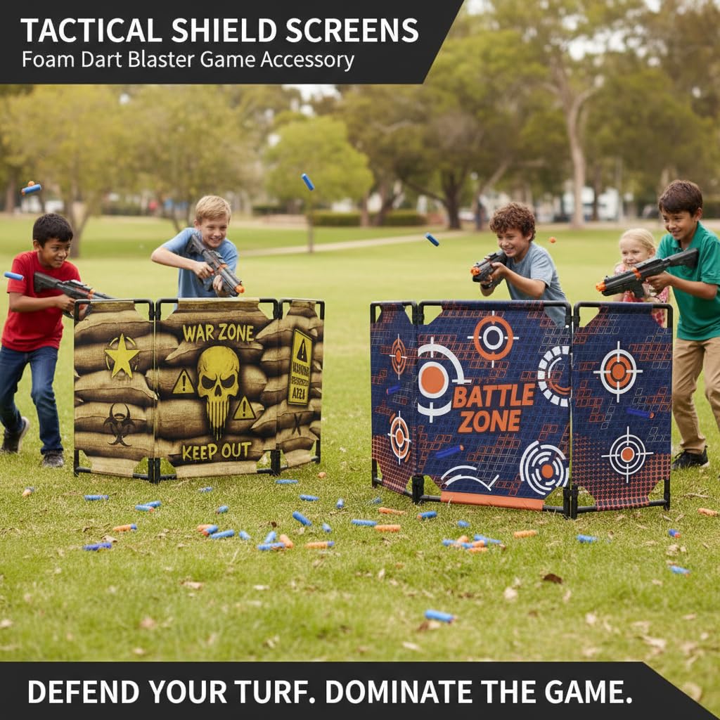 SINCOLINE 2-Pack Tactical Bunker & Foam Blaster Target 59x34” Combat Battle Zone Bunker Fort, Compatible with Laser Tag, Water Gun & Birthday Activities, Foldable Wall for Active Play