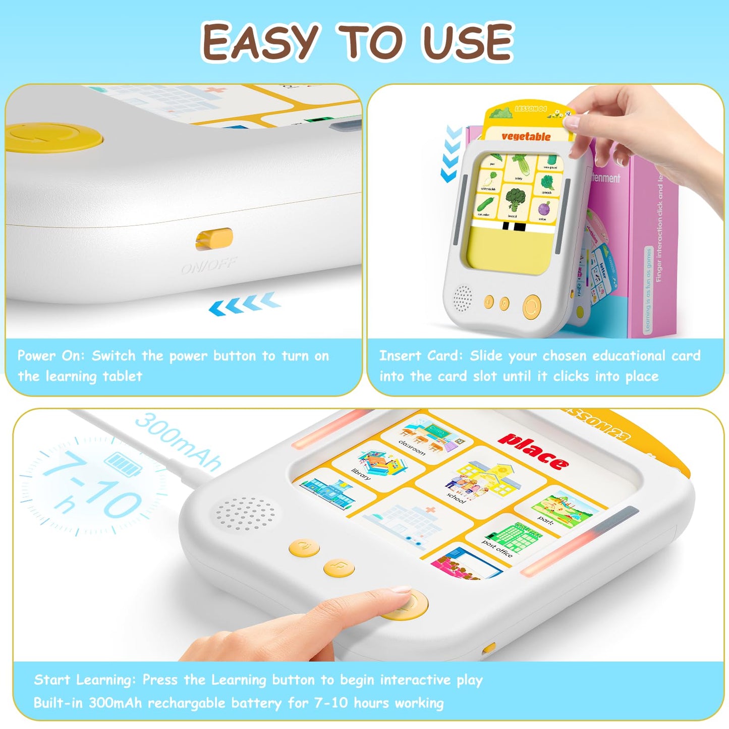 Interactive Educational Learning Tablet Toy for Kids,Screen-Free Phonics Learning Toy with 30 Flash Cards for Alphabets, Numbers, Words, Animals, Learn to Read for Boys Girls 3-5 Years Old, White