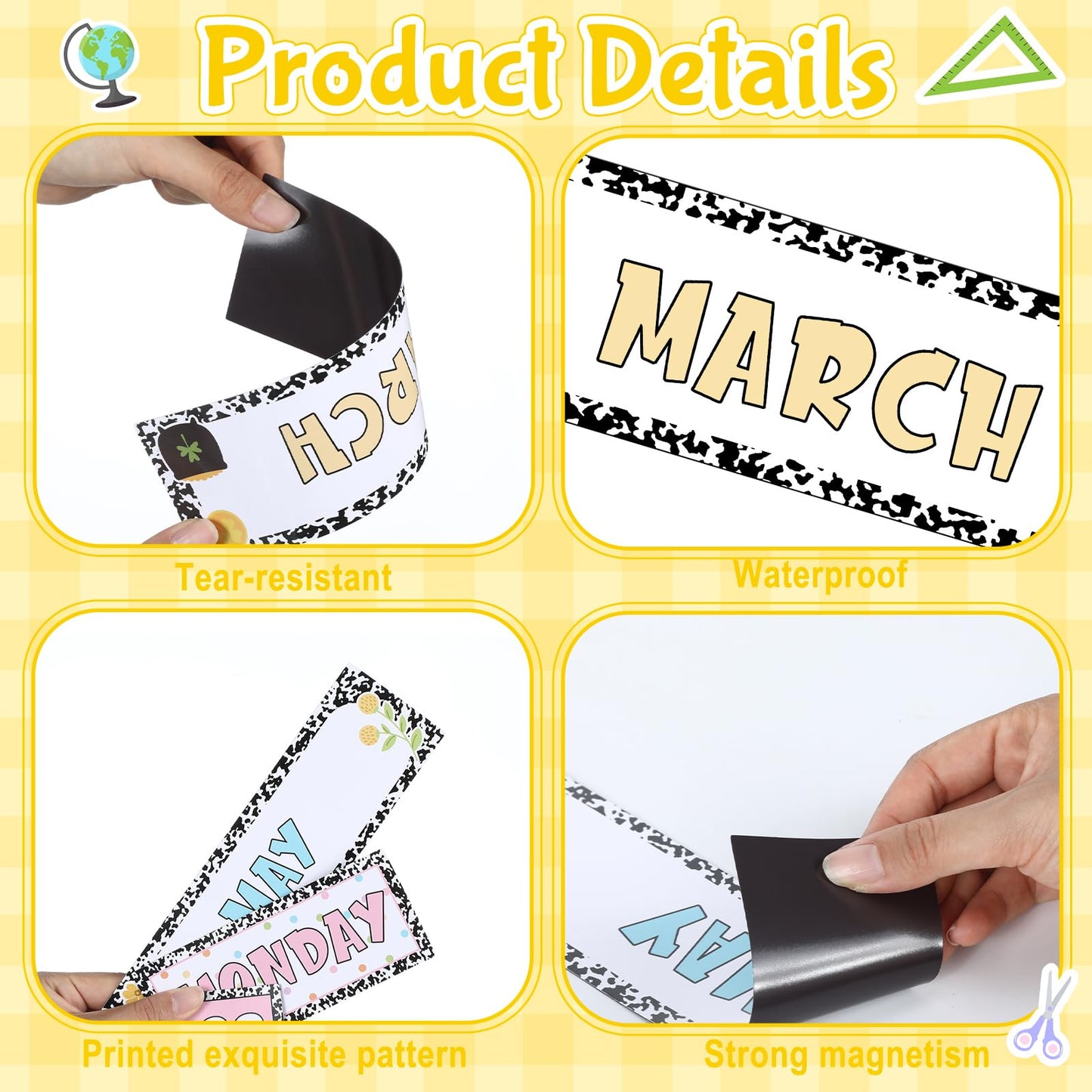 Ireer 54 Pcs Composition Calendar Magnets for Classroom Pastel Magnetic Fridge Calendar Months Days of The Week Number Magnets Date Indicators for Home Classroom Whiteboard Refrigerator Supplies
