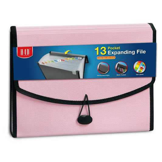 H4D 13-Pocket Accordion File Organizer with Mesh Pocket, Expanding File Folder with Tabs, Expandable Document Organizer for Home Office School, Letter Size, Light Pink