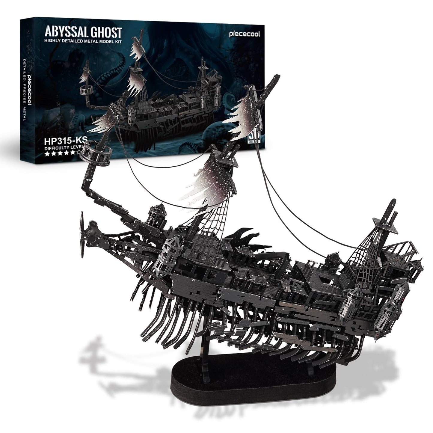 Piececool 3D Puzzles for Adults, Sea Ghost Pirate Ship DIY 3D Watercraft Metal Model Building Kits, Difficult 3D Puzzles for Family Time, Great Christmas Birthday Gifts