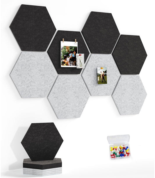 Uoisaiko 8 Pack Hexagon Felt Bulletin Board Tiles - 12" Large Thick Pin Board for Walls with 30 Push Pins, DIY Boards for Office Home School Decor, Aesthetic Hex Cork Board Alternative