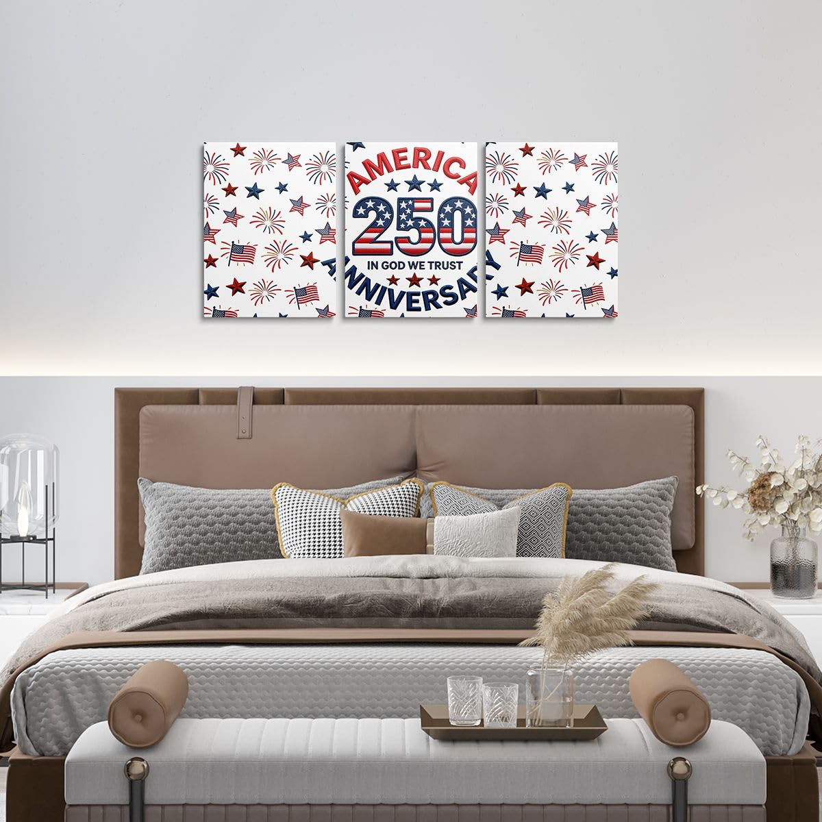 Feelyou Patriotic 250th Anniversary 3 Piece Canvas Wall Art for Living Room Bedroom 4th of July Wall Art for Home Decor America Star Print Office Decor Artwork Red Blue Picture Posters