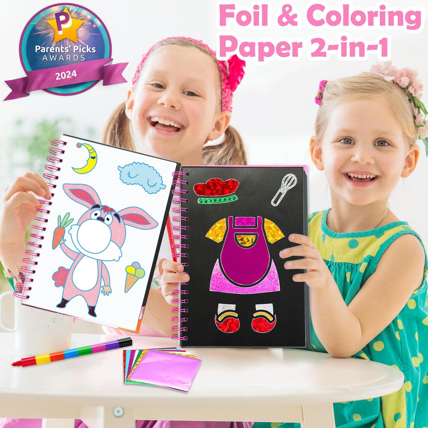 FUNNYB&G Foil Art Craft Kit for Girls 4-10 Years Old: Mess-Free & No-Glue, Create 16 Sparkly Dress Up Pictures – Perfect Travel Toy & Birthday Gift for Kids (Dress Up)