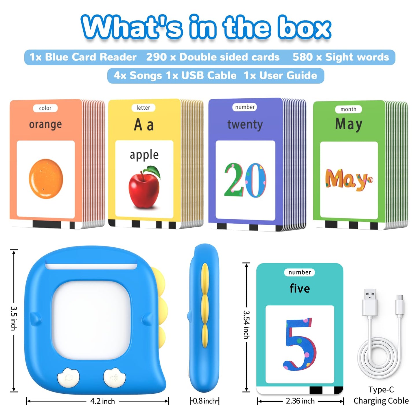 Kidzdo Talking Flash Cards with 560 Sight Word, Christmas Birthday Gifts for 2 3 4 5 6 Year Old Boys Girls, Montessori Pocket Speech Language Therapy Toys, Portable Toddlers Toys for Ages 2-6, Blue