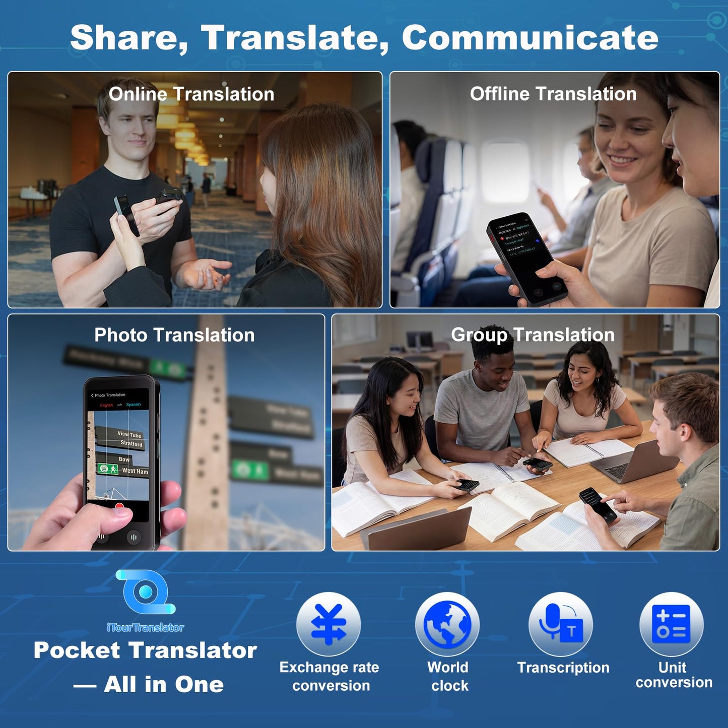 iTour D-pro Language Translator Device, Real time Instant Voice Translator, Dual Screen Online & OfflineTranslation Device for Business, Travel and Learning