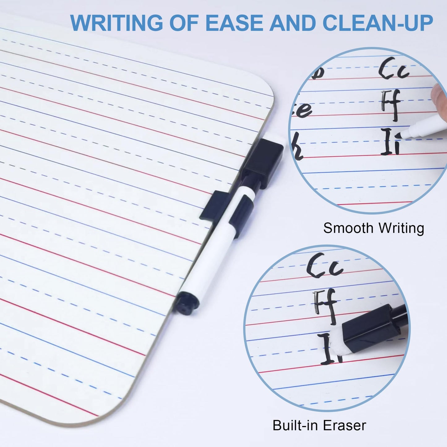 24 Pack Dry Erase Boards, 9"x12" Double Sided Easel Small Whiteboards with Lines for Kids, Students, Education Teacher Classroom, Mini Portable Learning White Boards with 24 Markers, 24 Erasers