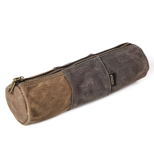 GOOTIUM Waxed Canvas Pencil Pouch - Vintage Zippered Stationery Organizer for Pens, Pencils, and Accessories Handmade Multi-Purpose Utility Case, Taupe