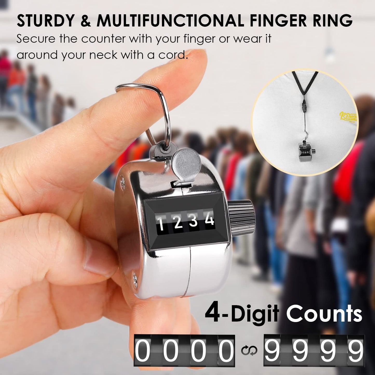 KTRIO Pack of 6 Handheld Tally Counter, 4-Digit Clicker Counter for Knitting Stitch & Golf, Mechanical Pitch Counter for Coaching, Fishing, Lap, People Counting, Fidget & Toddler, Silver