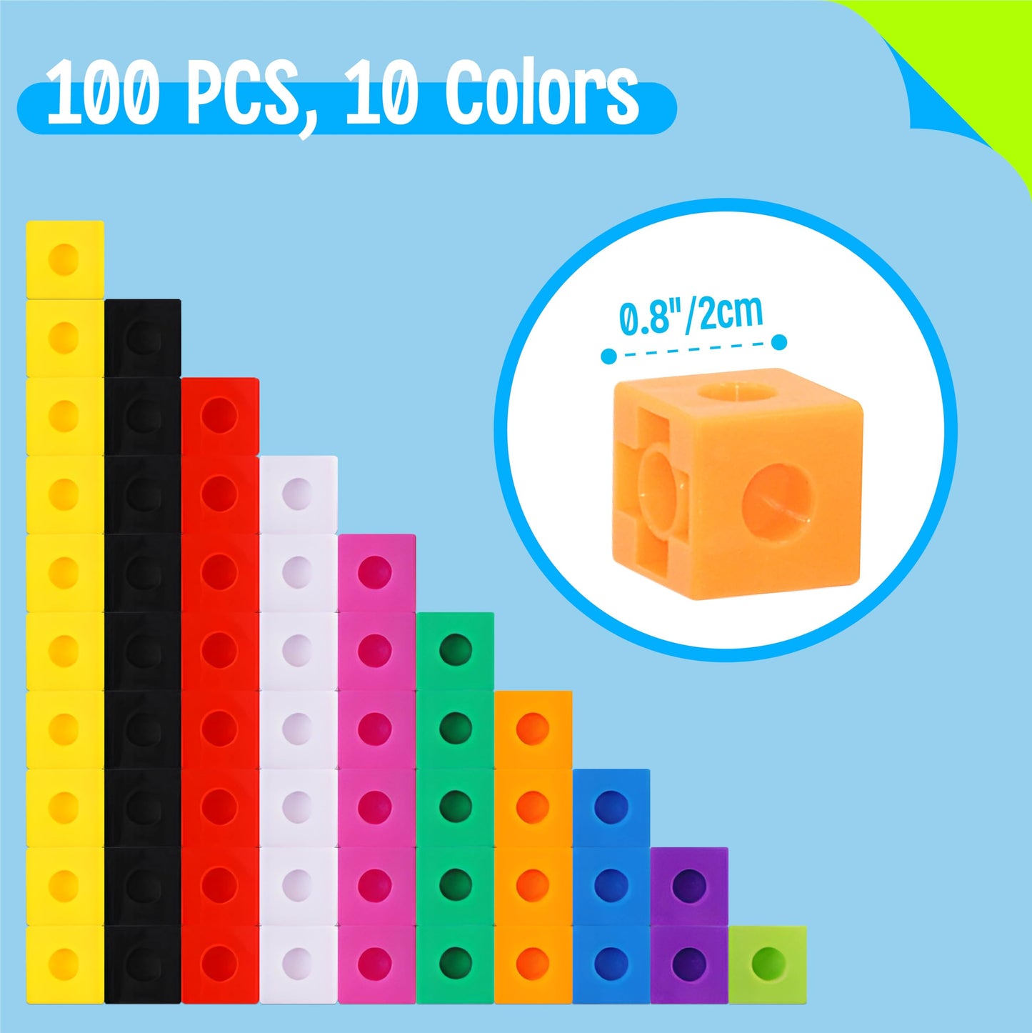 SpriteGru Math Linking Cubes, Set of 100 Math Cubes Manipulative Connecting and Counting Snap Blocks for Early Math and Construction, Educational Toy for Preschool, Kindergarten, Homeschool