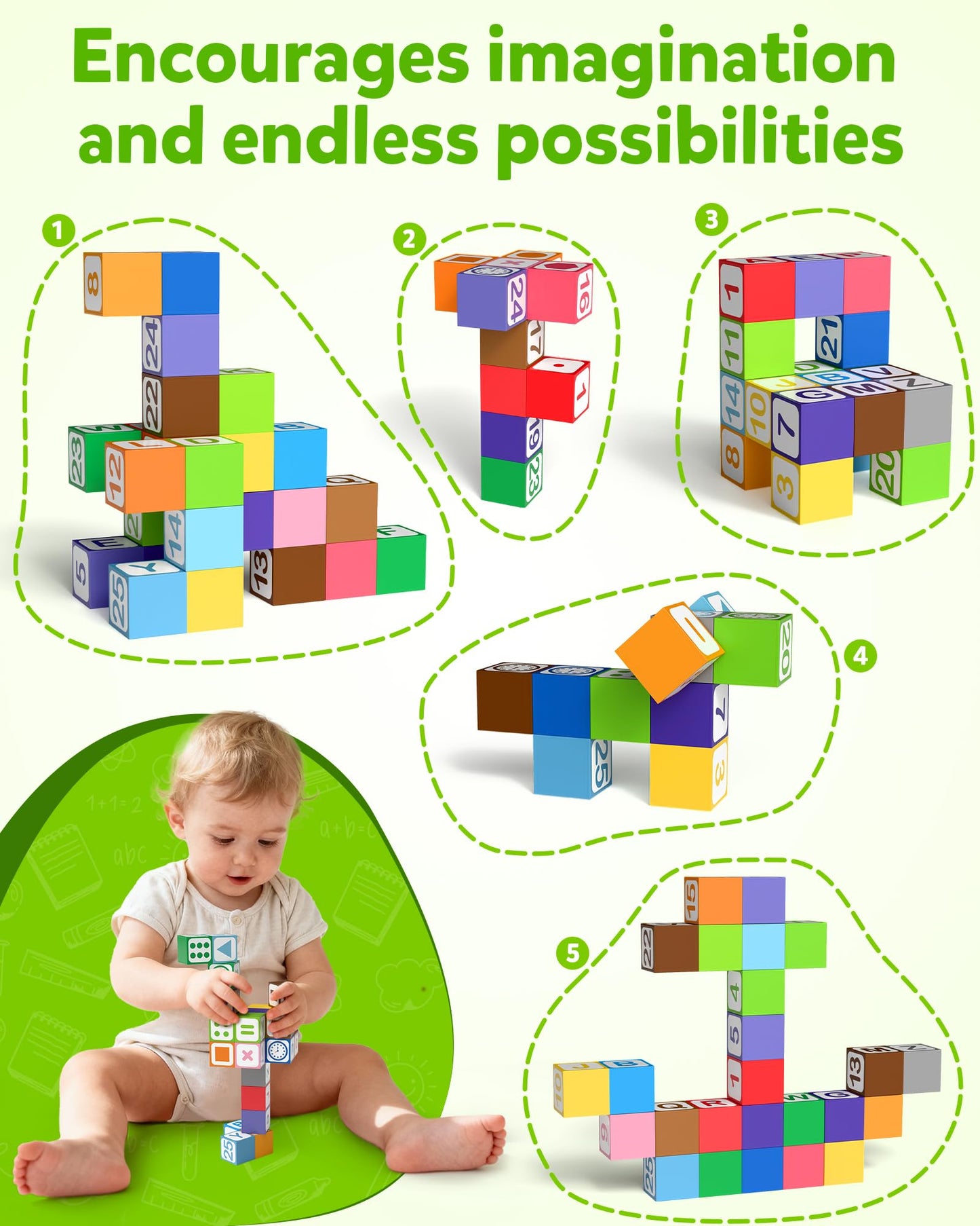 Coogam Magnetic Alphabet Blocks for Learning Numbers, Letters, Shapes, Magnet Construction Game & Toddlers Building Cube, Educational Stem Montessori Sensory Toy Gift for 3 4 5 Year Old