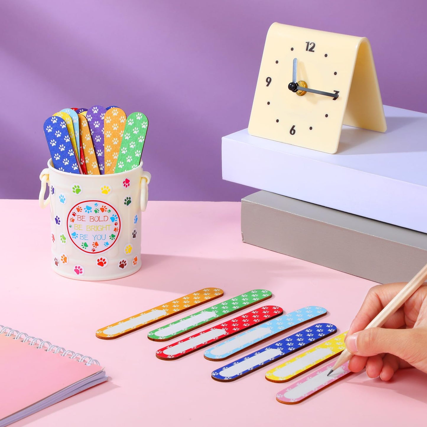 Ireer 122 Pcs Back to School Flip Name Sticks with Box and Sticker for Classroom Talking Flip Sticks Teacher Student Management Grouping Counting Tool Classroom Education Supplies(Paw Print)