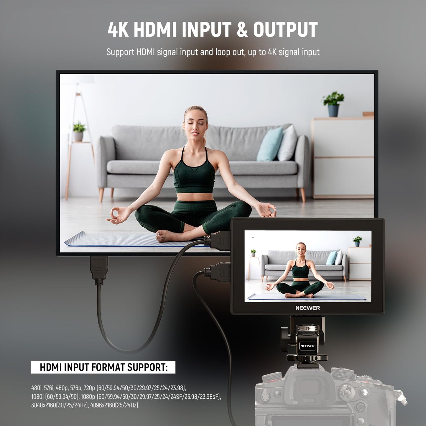 NEEWER 5.5" Camera Field Monitor, 2000nit HD 1920x1080 IPS Touch Screen, 4K HDMI Loop in/Out with 3D LUT Peak Focus DSLR Video Assist HDR Waveform, 5200mAh F750 Battery, DC7-24V/Type C 5V In, F500 PRO