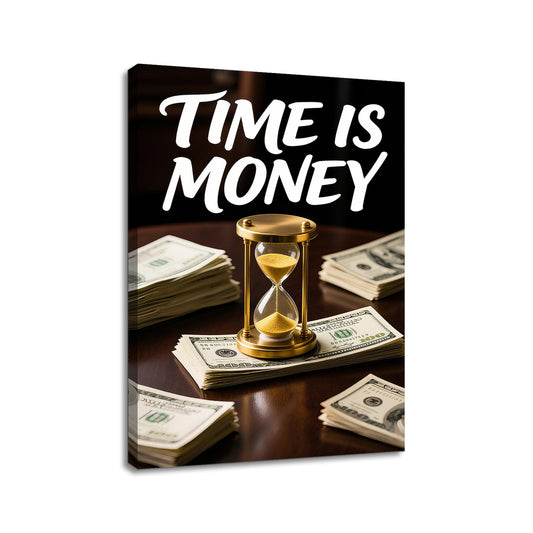 YSPCSUN Inspirational Posters for Office, Time Is Money Canvas Poster Single Panel Wall Decor for Home Office Dorm Classroom, Framed Canvas Art, 24x18inch