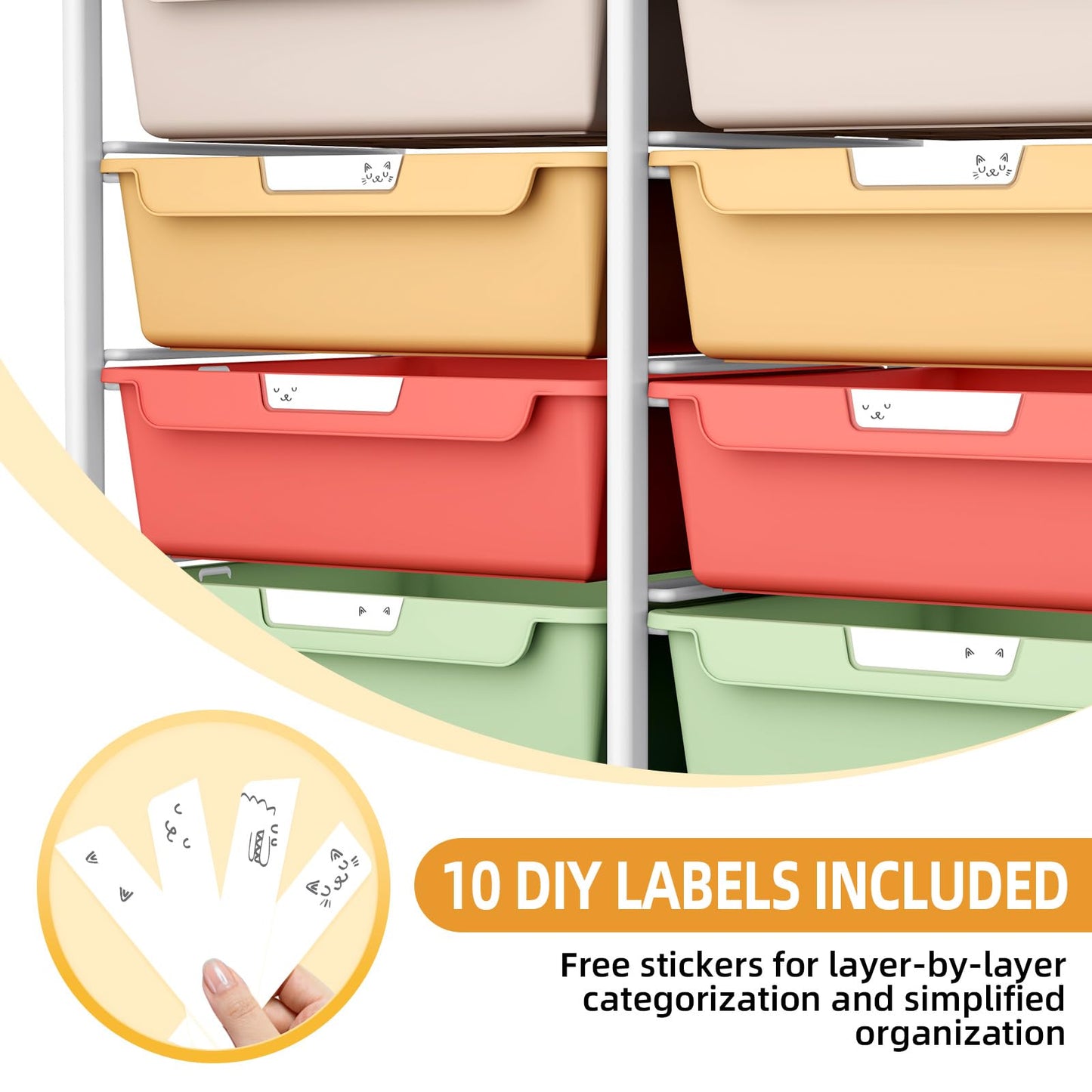 10 Drawers Rolling Cart with Wooden Tabletop, Utility Storage Cart with Wheels, Art Supply Craft Organizer on Wheel with Metal Frame & Handles for Home Office School,Colorful