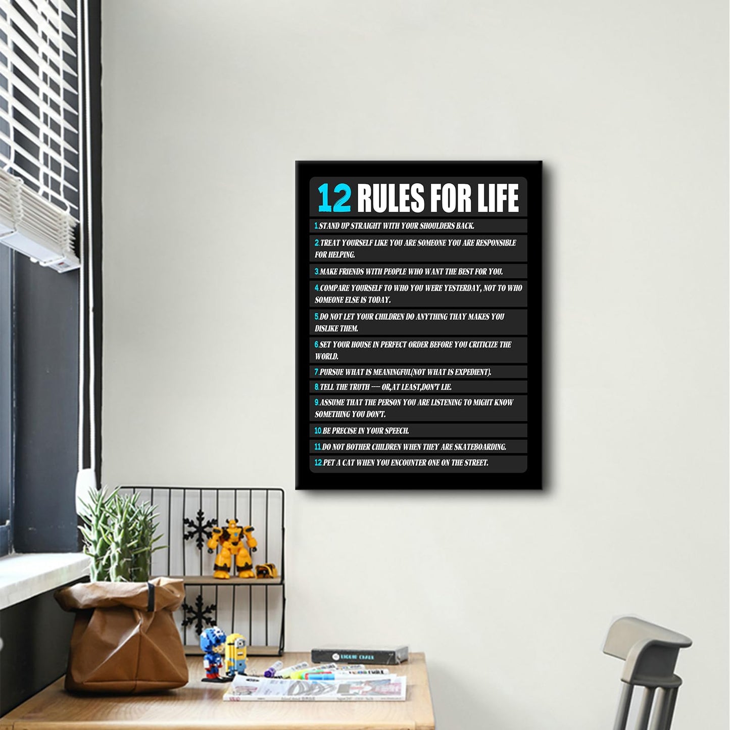 Motivational Canvas Wall Art 12 Rules for Life Inspirational Poster Print Positive Quotes Pictures Painting Artwork for Home Office Bedroom Living Room Wall Decor Ready to Hang [18''Wx24''H]