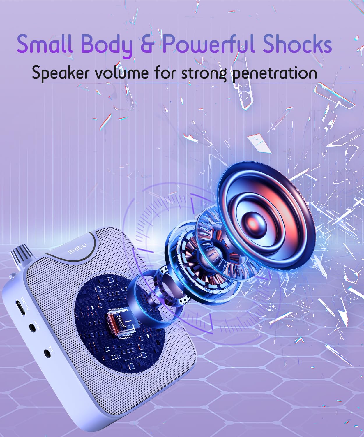 SHIDU 35W Power Voice Amplifier with Bluetooth Wireless Lavalier Microphone, Portable Teacher Mic with Speaker Personal Clip On Microphone System for Teacher Meeting Training-M500 (Purple)