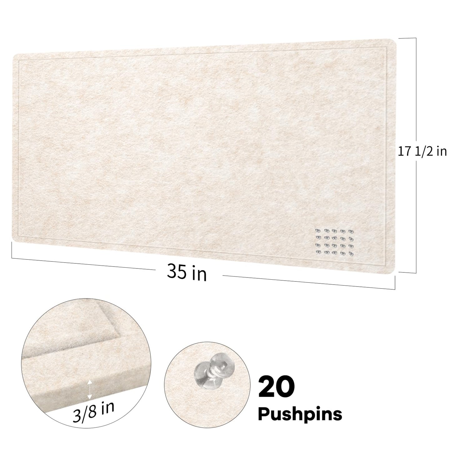 Lightomorrow Bulletin Board, 35 x 17 1/2 inches Felt Board - Decorative Pin Board, Cork Board Alternative for Wall, Foldable Self-Adhesive Vision Board Prayer Board with 20 Pushpins - Oatmeal