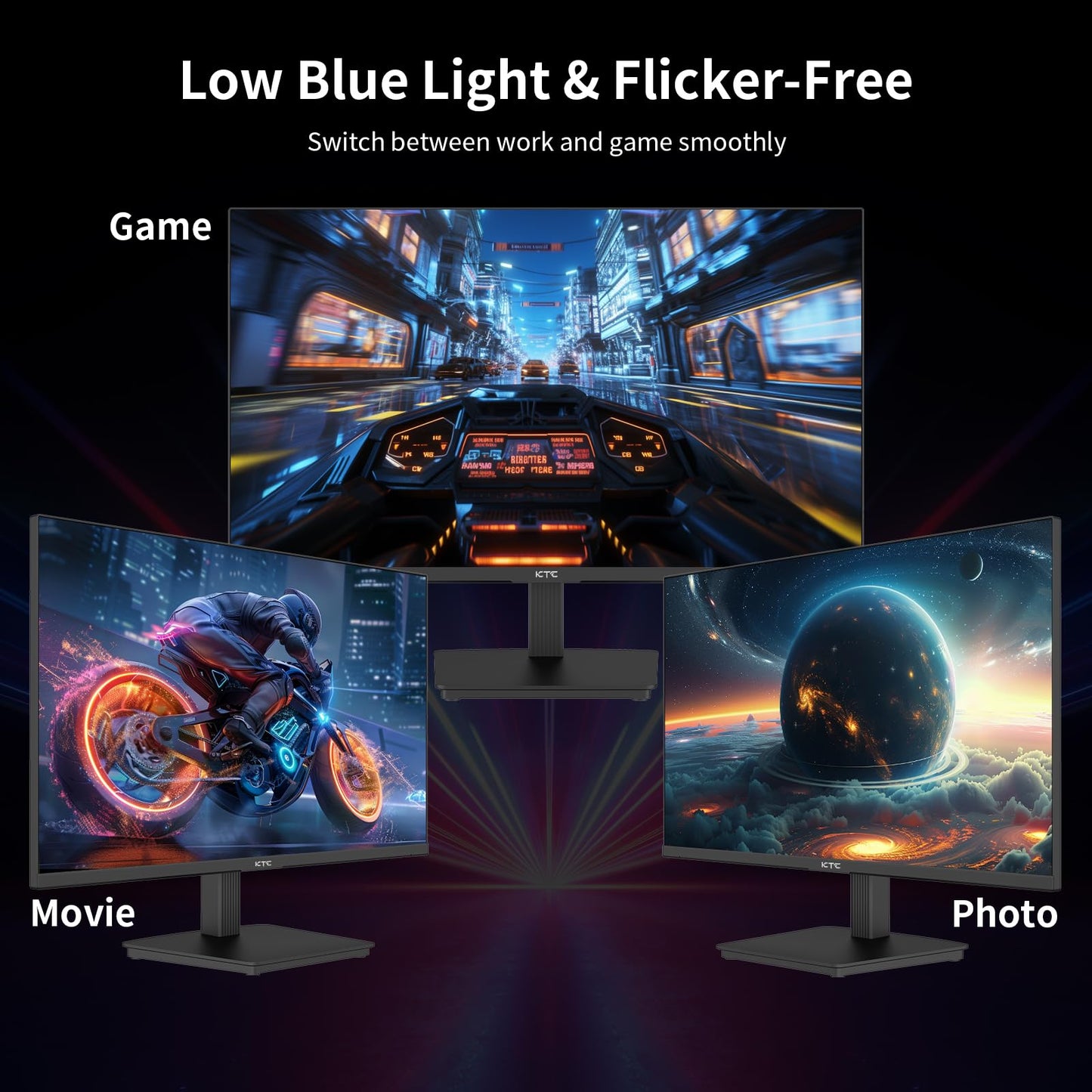 KTC 24 Inch QHD 2560x1440 IPS Computer Monitor, 100Hz Zero-Frame 2K Gaming Office Monitor, Adaptive Sync, HDR10, VESA, Tilt Adjustable, Low Blue Light, DisplayPort, HDMI, H24T27