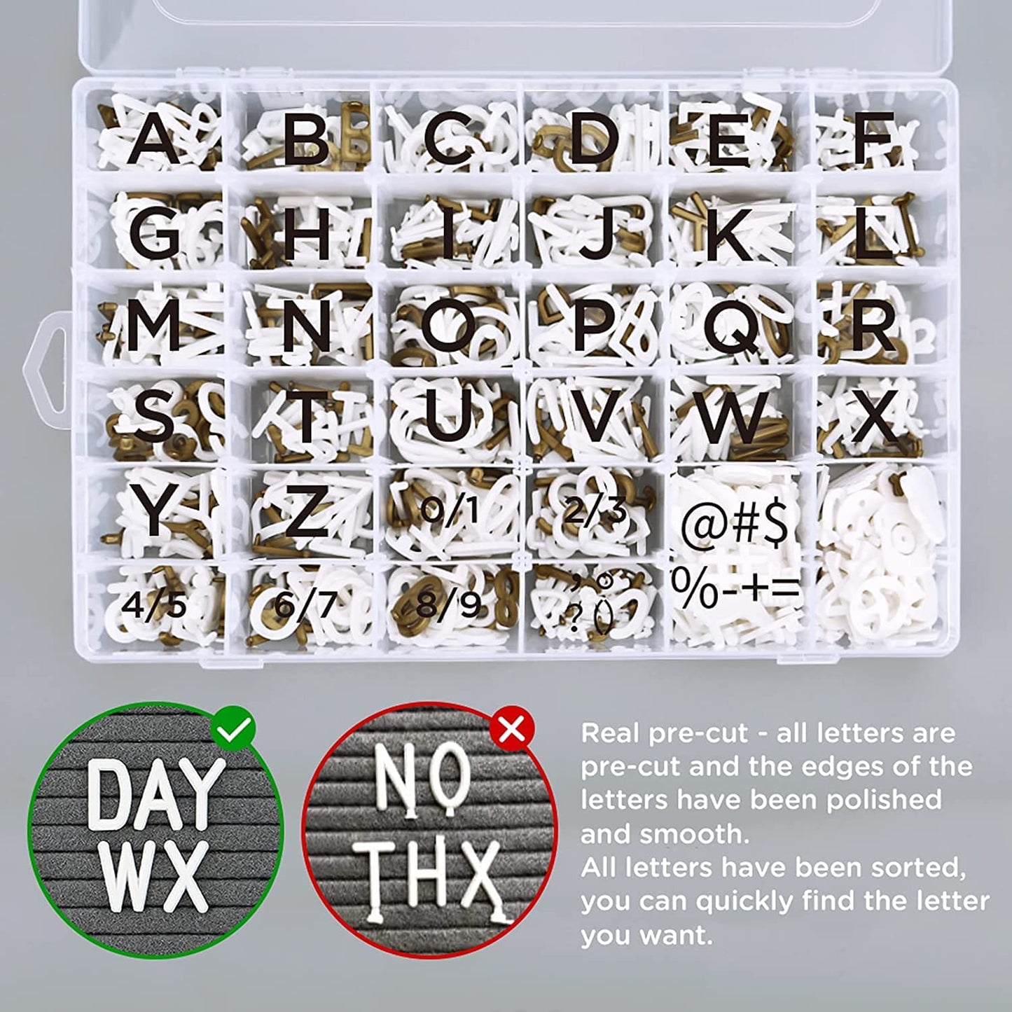 Double Sided Felt Letter Board with Letters - Pre Cut & Sorted 725 letters with Stand, Cursive Style Letters, Big Letters, Plastic Organizer, Tabletop Display, Rustic Farmhouse Wall Decor