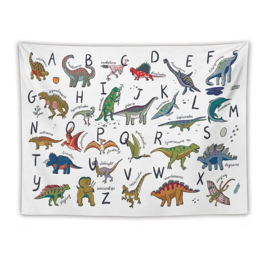 DDCBNS Kids Dinosaur Tapestry,Learning ABC Alphabet Tapestry for Boys Girls,Funny Educational Tapestry Wall Hanging Home Décor for Nursery Study Classroom Bedroom Living Room 80" x 60"