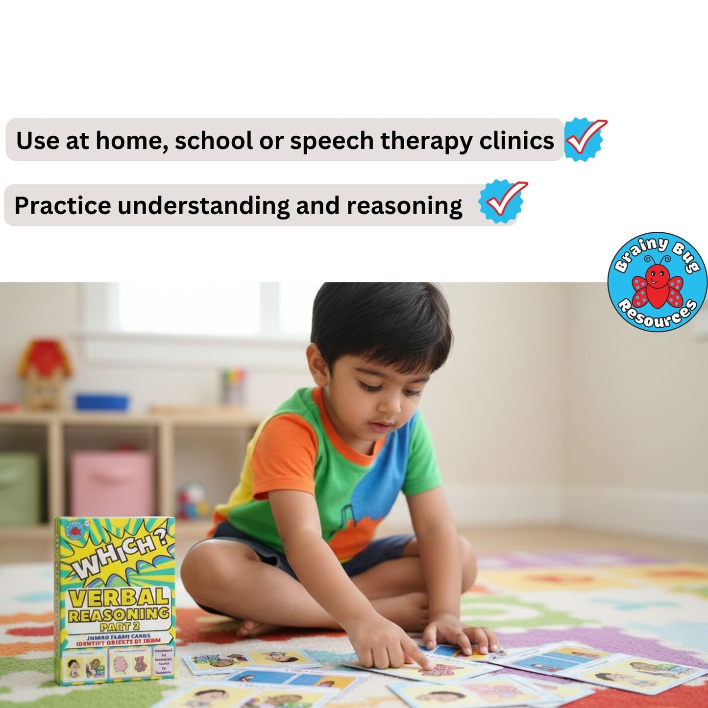 Brainy Bug Resources Verbal Reasoning Language Flash Cards for Kids | Q&A Learning Deck for ESL, Home Schooling & Special Needs | Parent and Professional Use