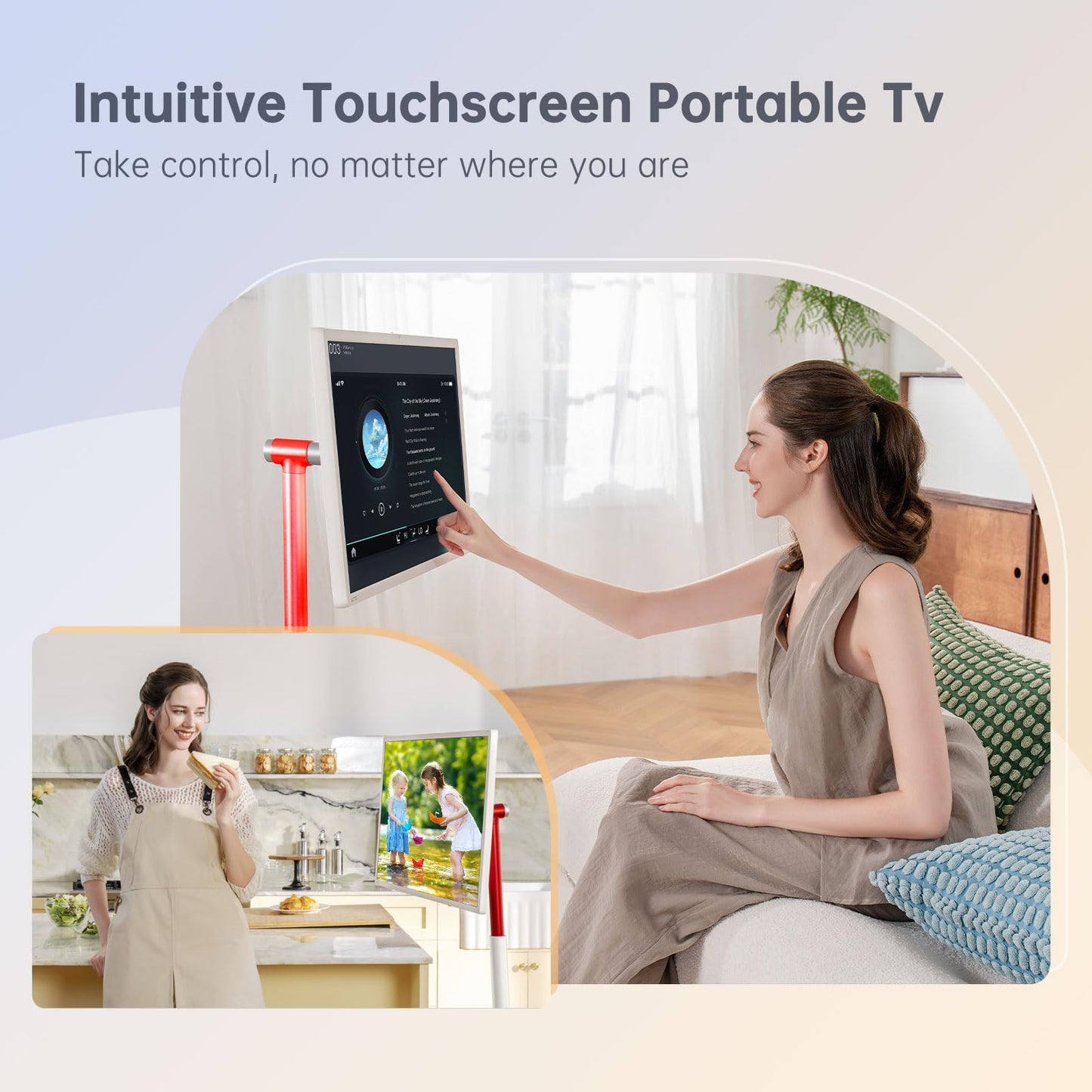 KTC 32 Inch MEGAPAD 4K Touchscreen Smart Portable TV Monitor with Android 13 Google EDLA-Certified, 9500mAh Built-in Battery Mobile Screen on Wheels, Wireless Remote Control, 8+128GB Octa-coreCPU