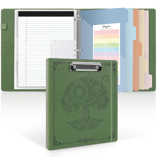 SKYDUE 1 Inch 3-Ring Binder with Clipboard, PU Binder with 5 Dividers, Notepad, Stickers & Pockets for Work and School - Aesthetic Binder (Letter Size)