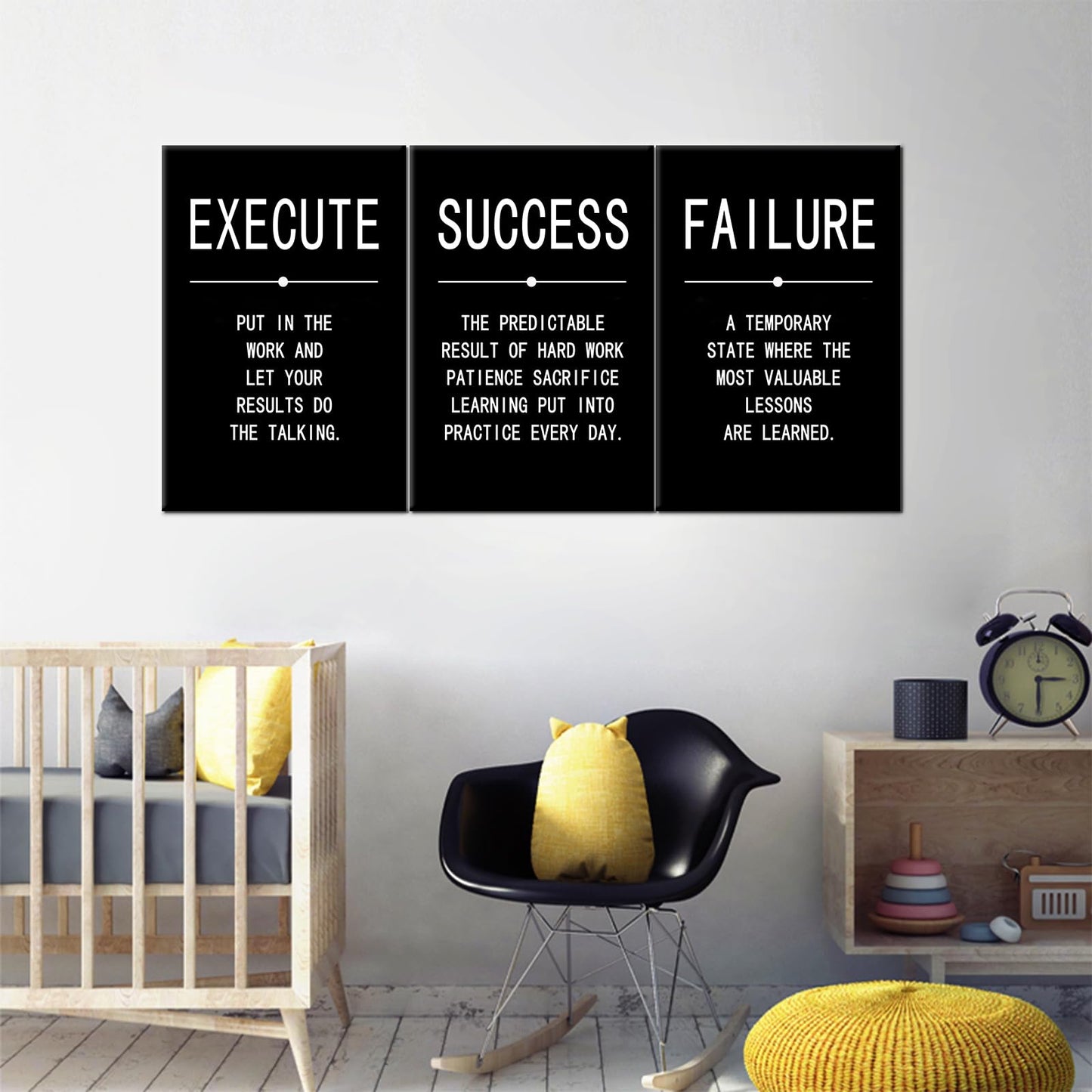Inspirational Wall Art Success Quote Canvas Painting Positive Motivational Wall Art Execute Failure Definition 3 Pieces Black Poster Framed Artwork Prints Picture for Living Room Office [48''Wx 24''H]