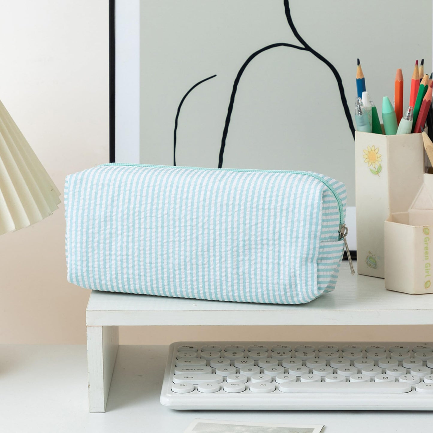 OZAOZ Cute Pencil Case Capacity Pencil Pouch Aesthetic Pen Bag Office Stationery Organizer Simple Sturdy Multifunctional Cosmetic Pouch (blue)