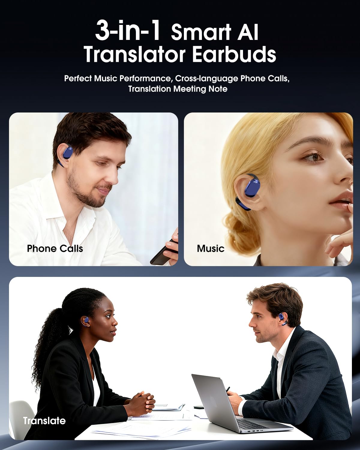 AI Translator Earbuds Wireless Bluetooth - 164 Languages Translation with No Subscription Required, Audio and Video Calls Real Time Interpreter Translating Headphones for Business, Travel, Learning