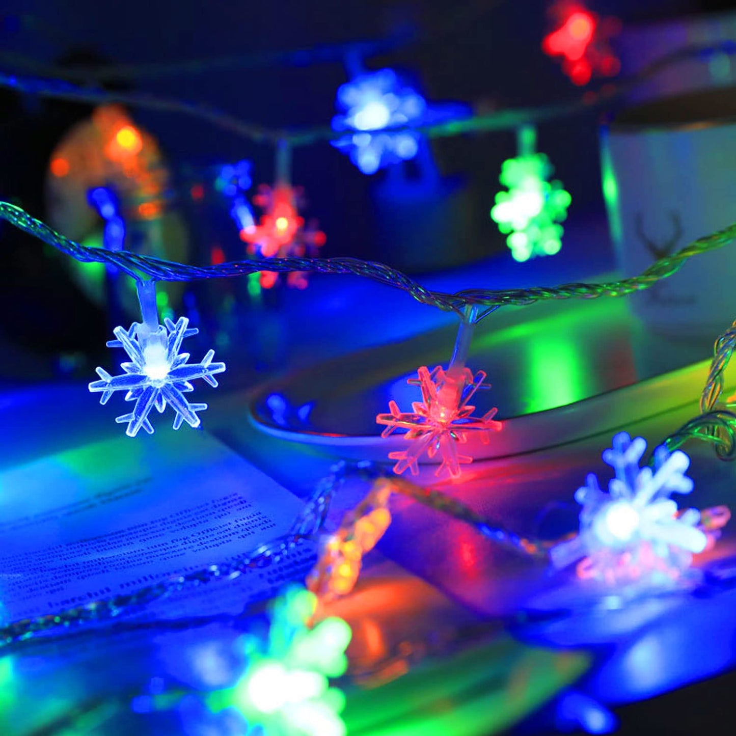 Dazzle Bright 100 LED Christmas Snowflakes String Lights, 49FT, Waterproof, Multi-Colored, 8 Modes, Model HB-300COI