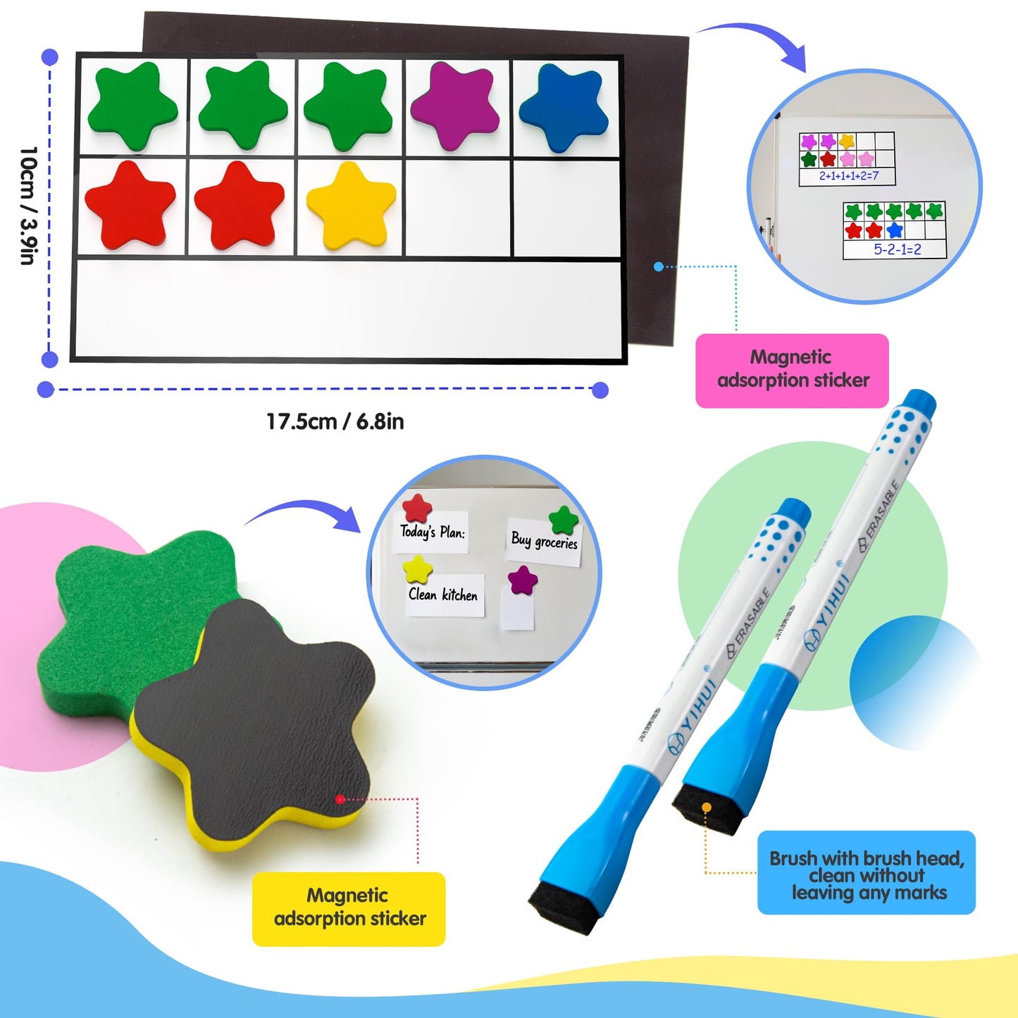 TOMMYHOME Magnetic Ten Frame Set of 74 PCS,Kindergarten Math Classroom Must Have counters,Educational Math Game Toys Suitable for Kids 5-7. (Star)