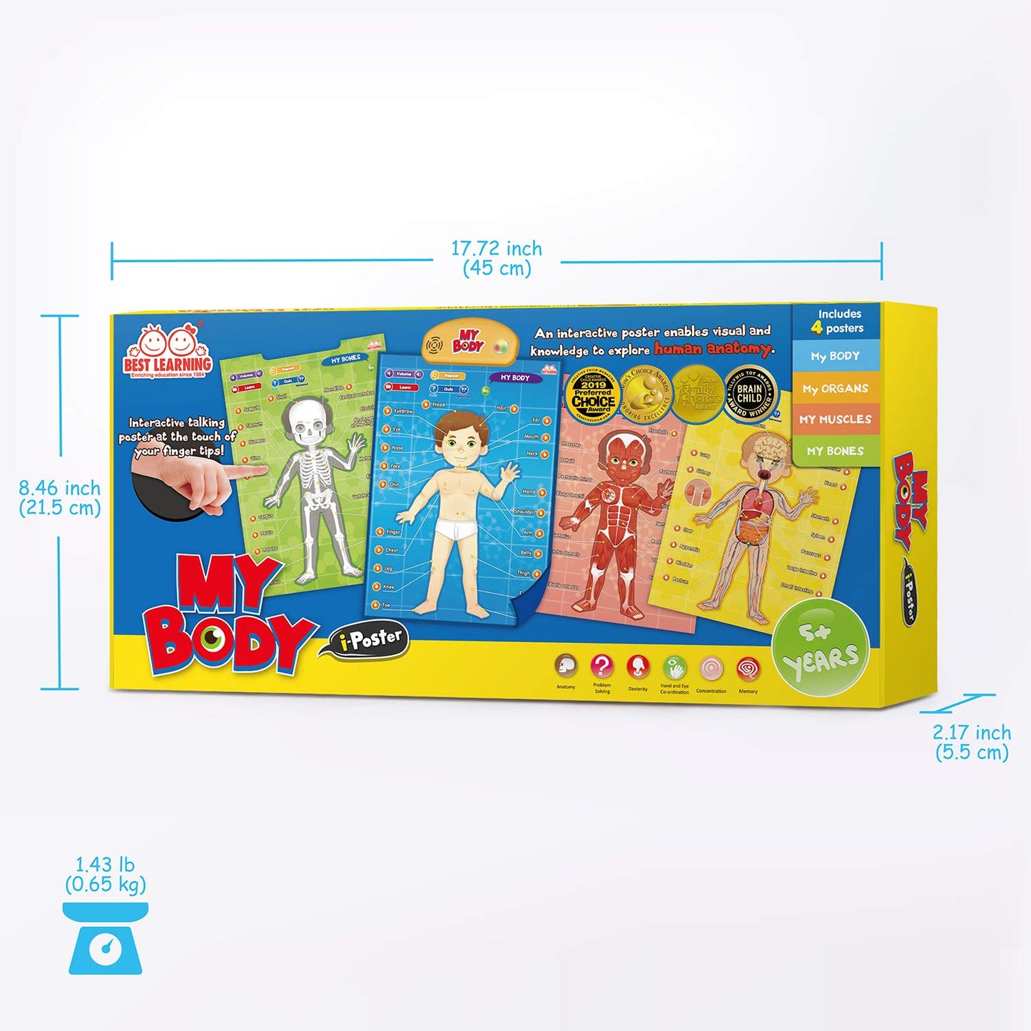 BEST LEARNING i-Poster My Body - Interactive Educational Human Anatomy Talking Toy for Kids Ages 5-12 to Learn Body Parts, Organs, Muscles and Bones Through Fun Sound and Quiz Modes