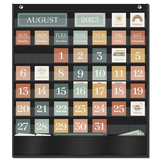 Godery Boho Calendar Pocket Chart for Classroom Cards Add-On School Supplies Teacher Decorations Bulletin Board Pre-K To 6th Grade, Black-2