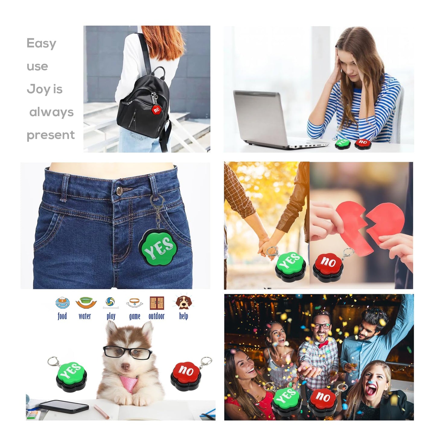 ANLIKY Yes No Sound Buzzers, Portable Keychain Buttons with Sound, Answer Buzzers Set of 2, Buzzers for Game Show