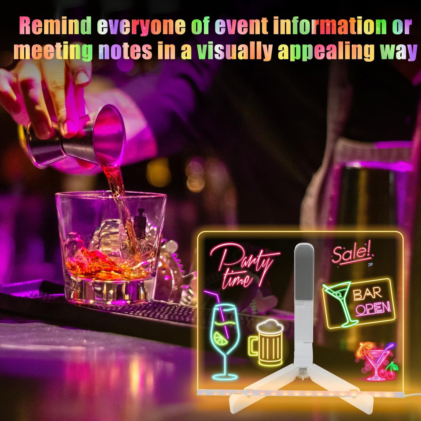 LED Note Board with Colors, Light Up Acrylic Message Board, Glowing Acrylic Dry Erase Board with Light, Led Drawing Board with Stand, 7 Markers (Small 5.9 * 5.9 inches)
