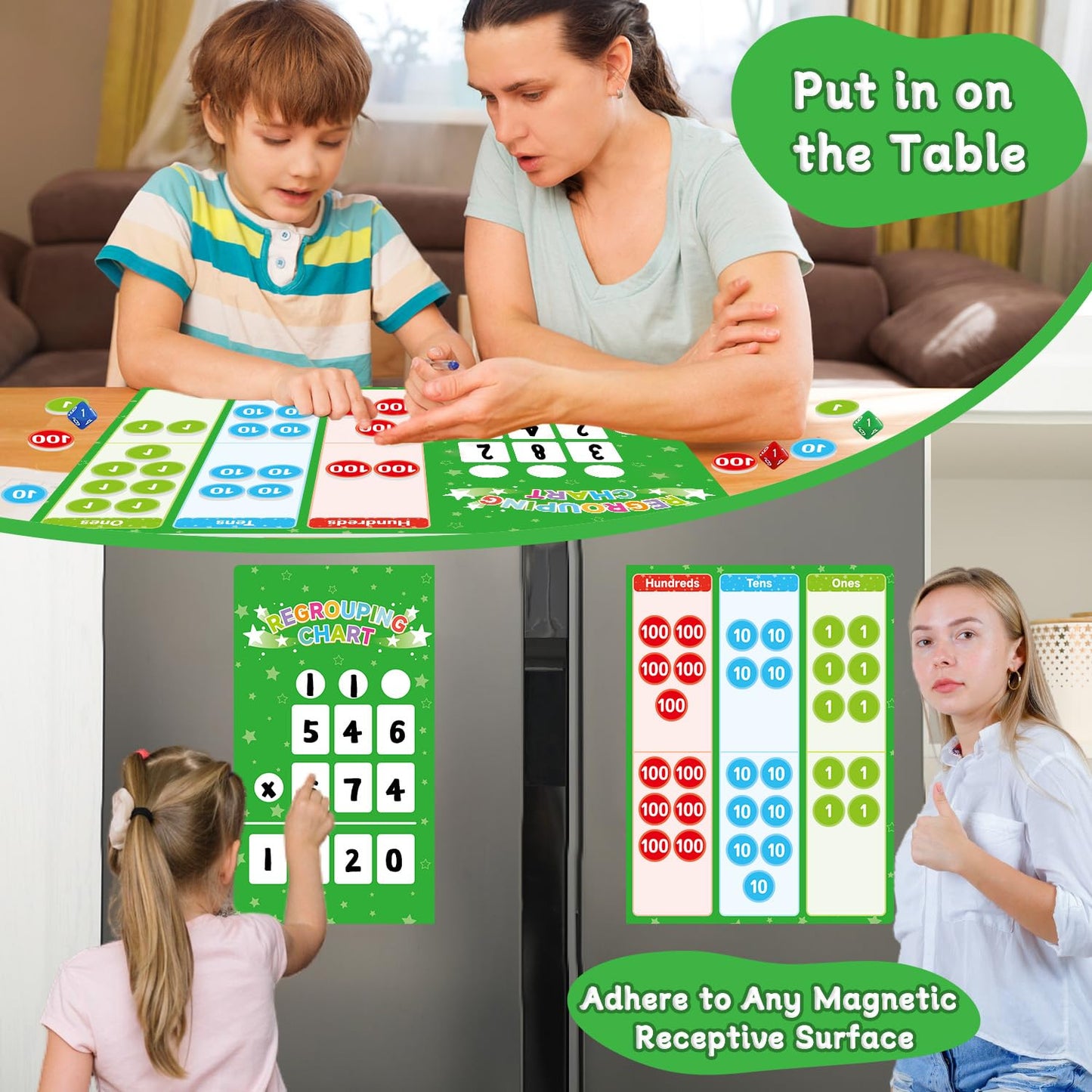 Magnetic Regrouping Math Base Ten Place Value, 2026 New Upgraded Addition & Subtraction Math Manipulatives Dry Erase Whiteboard for Kids 1st 2nd 3rd Grade, Math Games Homeschool Classroom Must Haves
