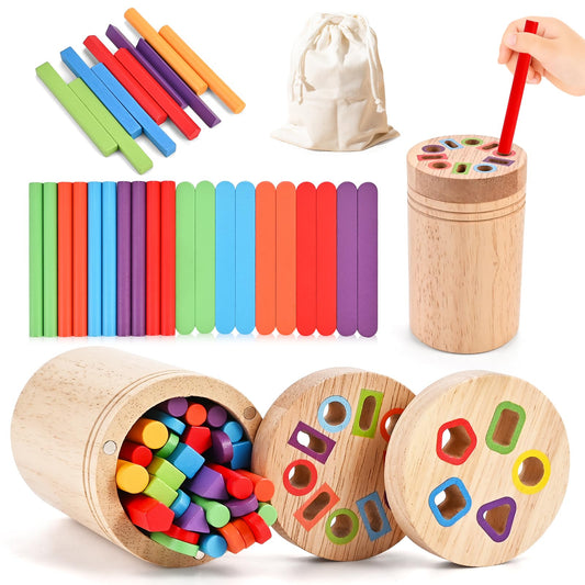 WoodTrove Color Sorting Toys for Toddlers, Montessori Toys for 1 2 3 Year Old, Wooden Learning Color Sorting Toys, Fine Motor Skills Toy for for Baby Boys Girls