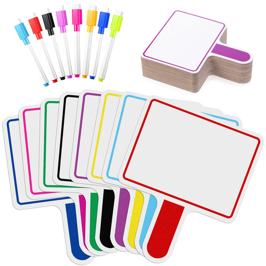 Crtiin 80 Pcs Colorful Dry Erase Paddles Set Include 40 Dry Erase Paddles with 40 Markers Double Sided Handheld Whiteboard for Answer Numbers Voting Blank Fans(Rectangle)