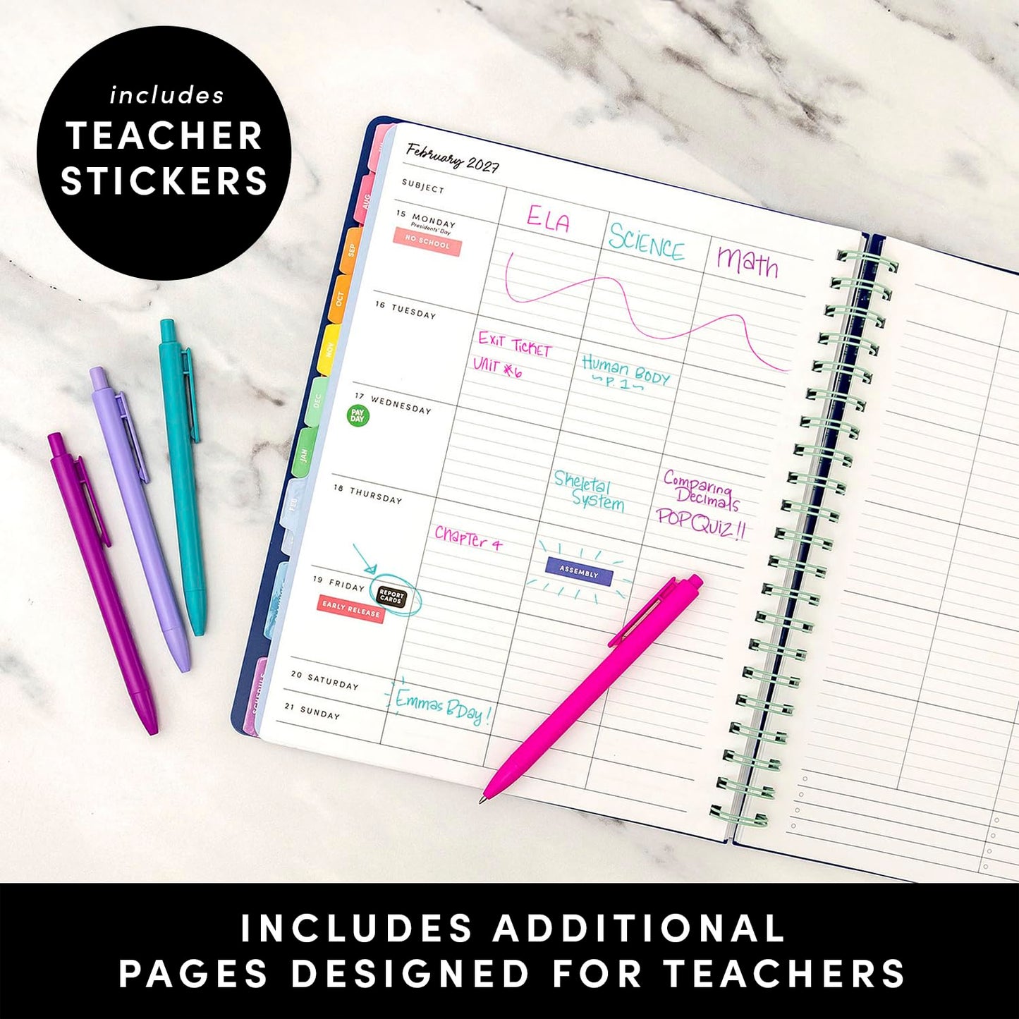 PAPERAGE Teacher Planner, Weekly & Monthly Academic Planner & Calendar, 12-Months, July 2026 - June 2027, (9.5" x 11"), Teacher Lesson Planning Book with Tabs, Stickers & Inner Pocket, Sage Green