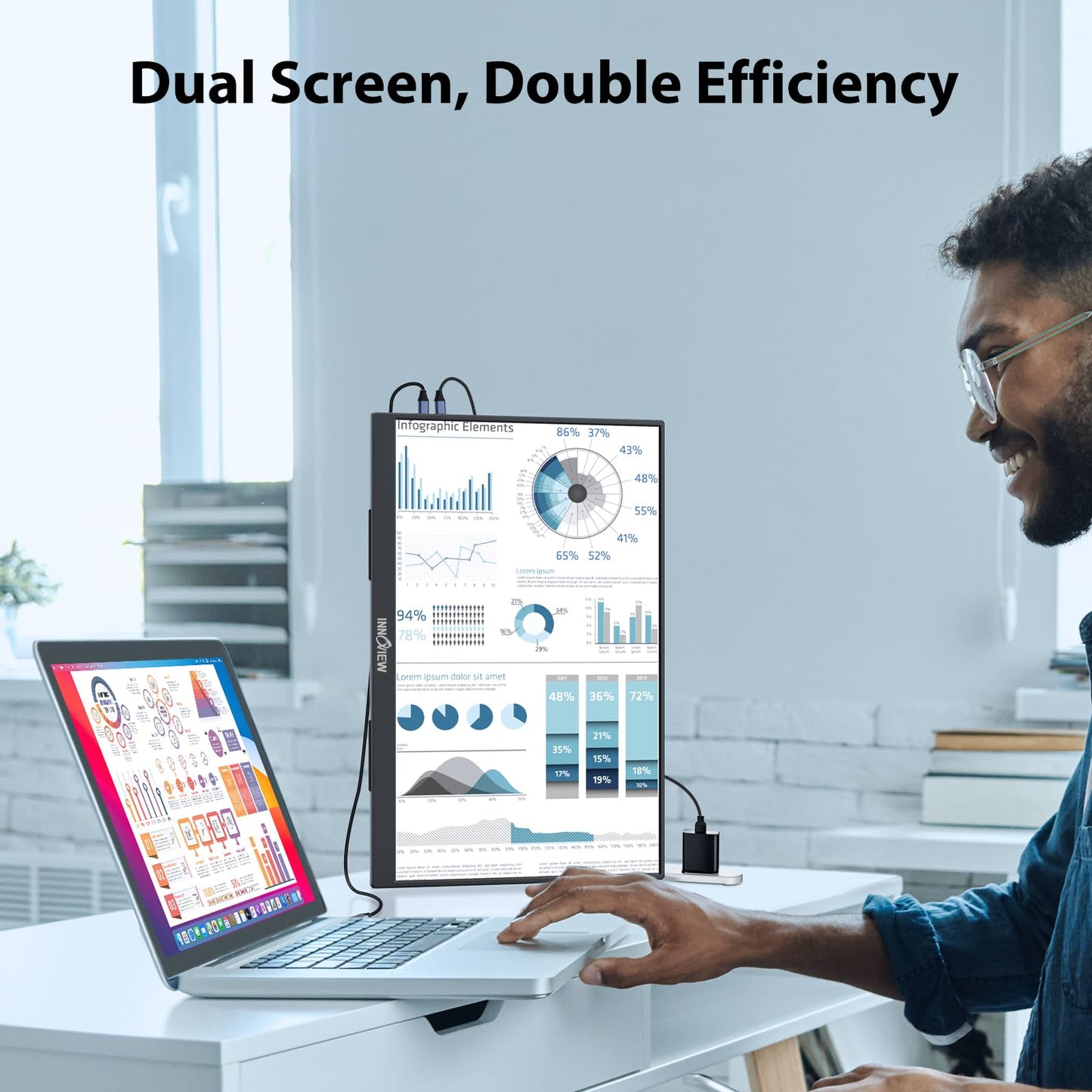 InnoView 18.5 Inch 280Hz Portable Gaming Monitor,2K QHD 100% sRGB Portable Monitor Gameplus HDR FreeSync Laptop Monitors,Portable Screen for PC Phone Game Console
