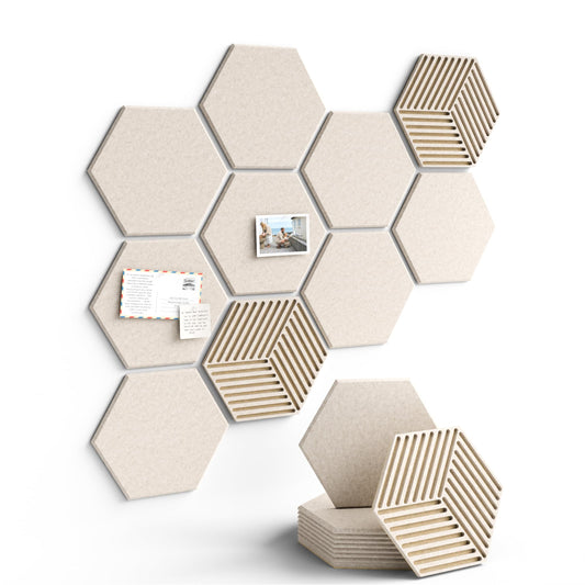 Fluxynara Hexagon Cork Board Alternative for Walls Decor-10-Pack Felt Bulletin Board Tiles,with 30 Pushpins,50 Adhesive Tabs for Office,Classrooms & Home Pin Board Felt Board-Oatmeal