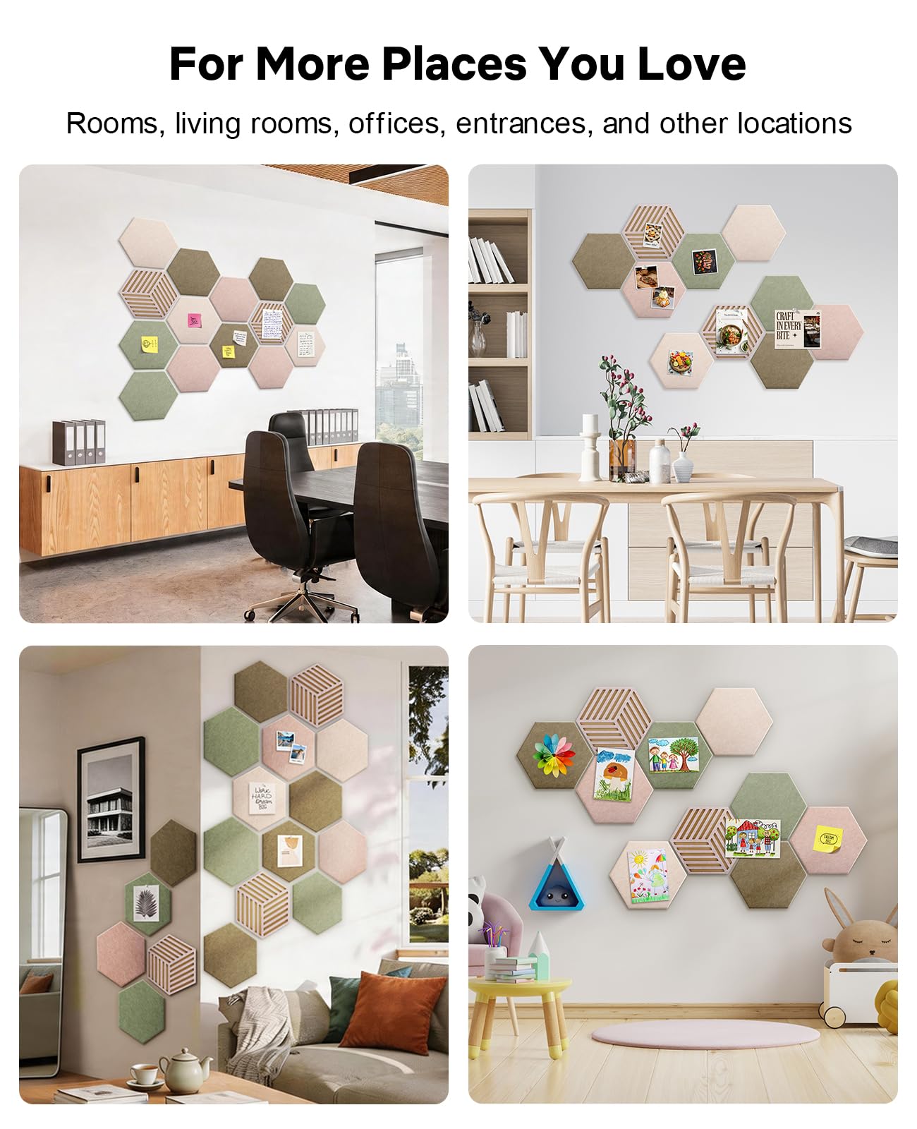 Hexagon Large Cork Bulletin Board Tiles, Peel and Stick Felt Wall Panels for Vision, Message Center, Picture and Prayer Board for Office, Dorm, Room and Desk Decor(Linen Dusk)