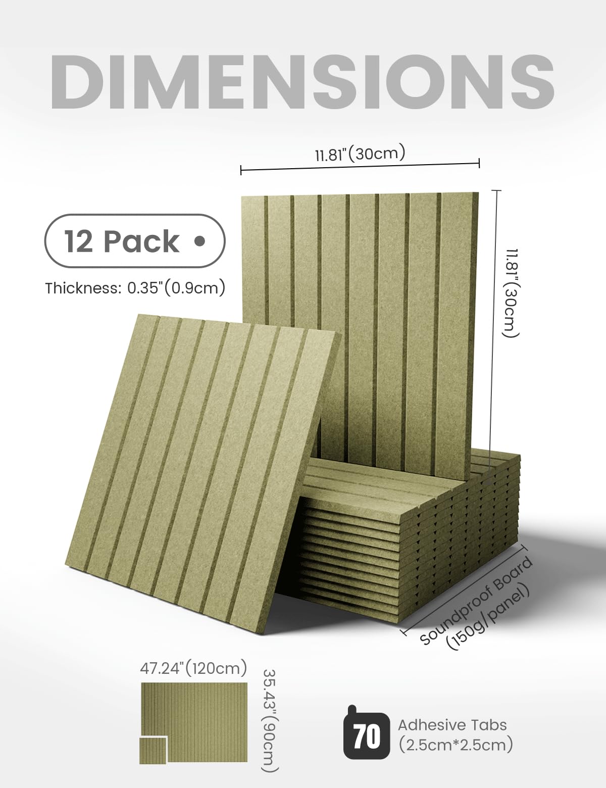 Fluxynara Large Felt Bulletin Board 48" x 36" Cork Board Alternative-12 Pack with 70 Safe Removable Adhesive Tabs, Cork Boards for Walls Cork Board for Home Office Classroom Pin Board (Olive Green)