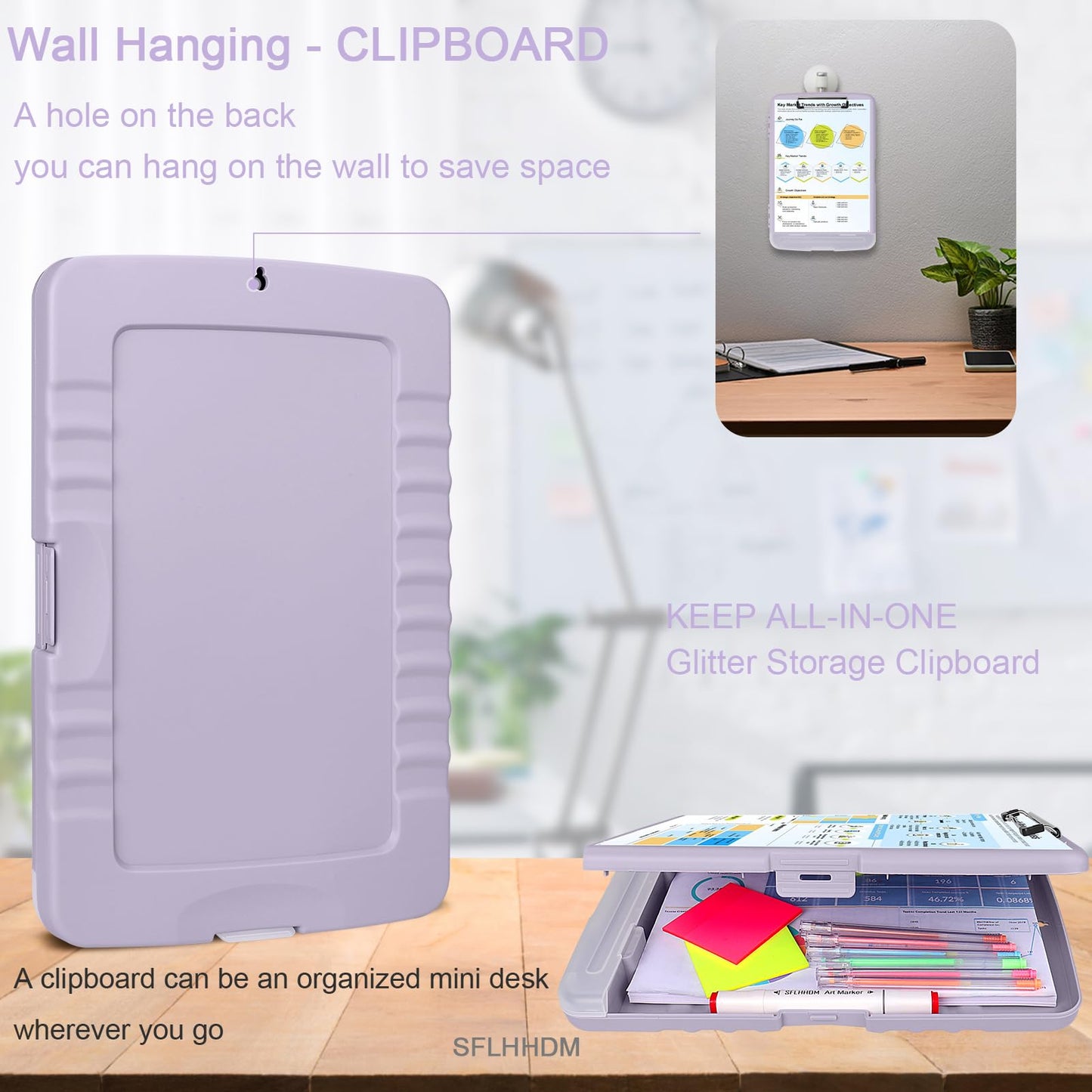 SFLHHDM Clipboard with Storage,Storage Clipboard with Pen Holder, A4 Binder Clip Boards 8.5x11 with Low Profile Clip,Side Opening Nursing Clipboards, Clipboards Folder for Office Supplies-Dusty Purple
