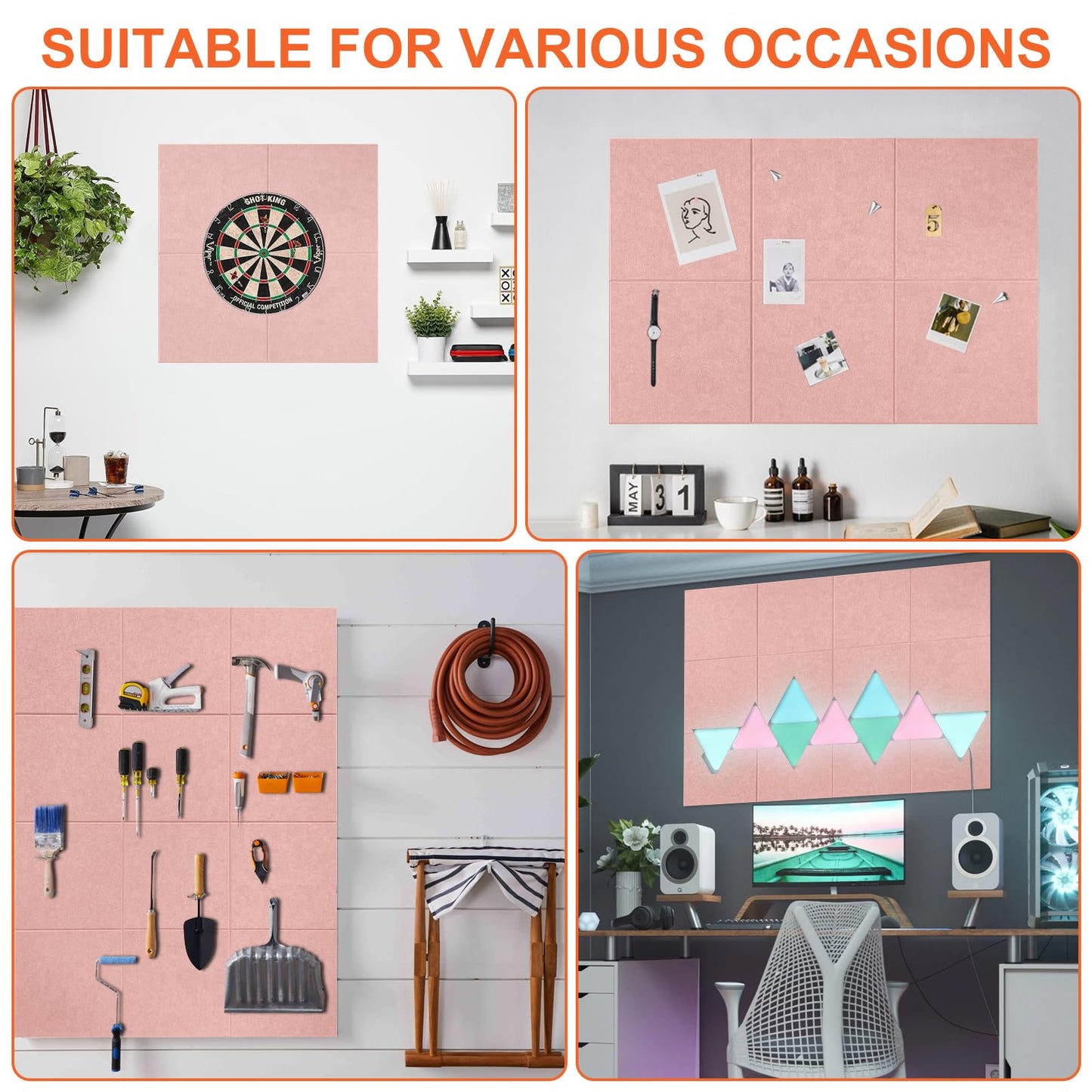 Cork Boards for Walls 48" x 36" Felt Board Alternative, 12 Pack Felt Wall Tiles Bulletin Board, Large Cork Board for Office Pin Board Tack Board Cork Boards
